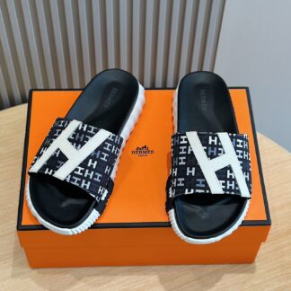 Hermès men's ultra-light and comfortable black and white slippers