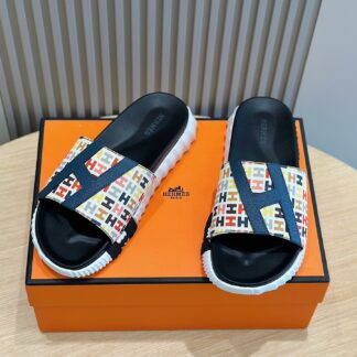 Hermès men's ultra-light and comfortable yellow and red color matching slippers