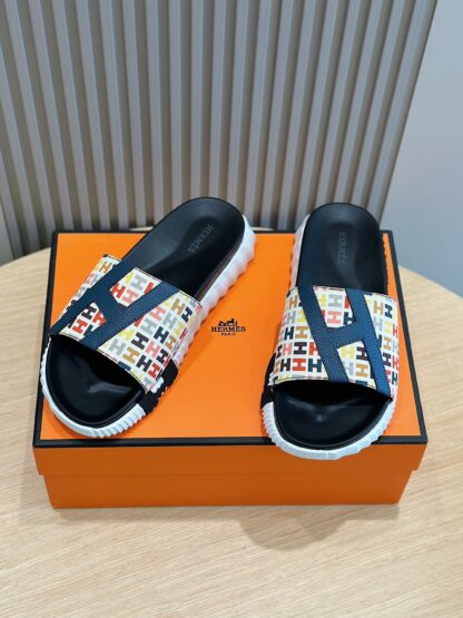 Hermès men's ultra-light and comfortable yellow and red color matching slippers