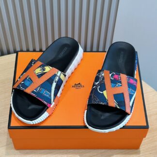 Hermès Men's Ultra Light Comfort Blue and Orange Slippers