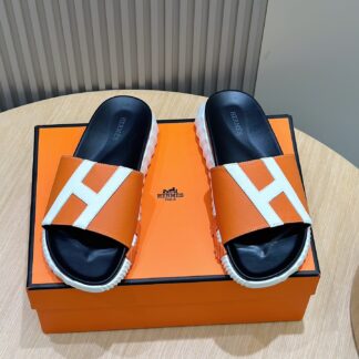 Hermès Men's Ultra Light Comfort Orange and White Slippers