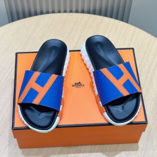 Hermès Men's Blue and Orange Ultra-Lightweight and Comfortable Slippers