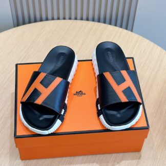 Hermès men's black and orange ultra-light and comfortable slippers