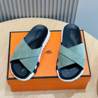 Hermès Men's Light Green Cross Ultra Light Comfort Slippers