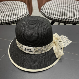 Dior Straw Flat Top Lace Sun Hat