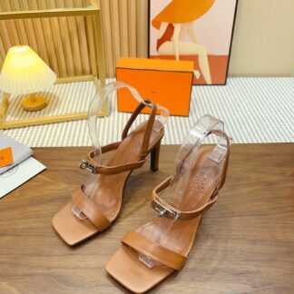 Hermès new pure handmade brown comfortable stiletto sandals
