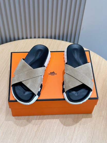 Hermès Men's Light Apricot Cross Ultra Light Comfort Slippers