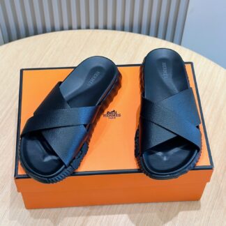 Hermès Men's Pure Black Cross Ultra Lightweight Comfort Slippers