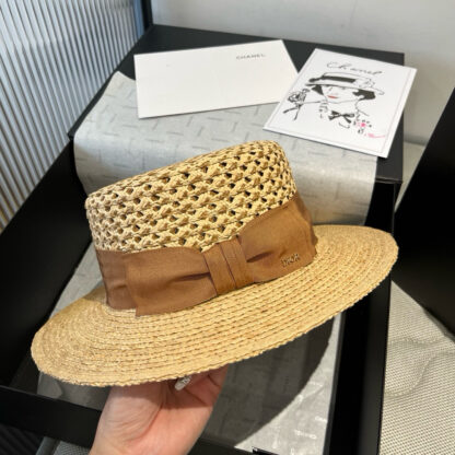 Dior raffia flat hat with bow - Image 2