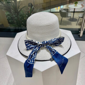 Dior bow ribbon straw hat