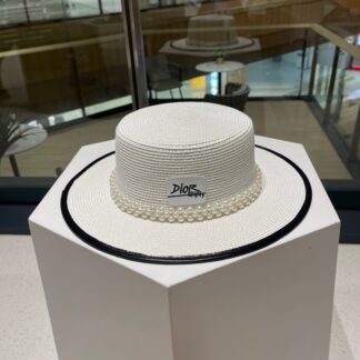 Dior Simple Pearl Straw Basin Hat
