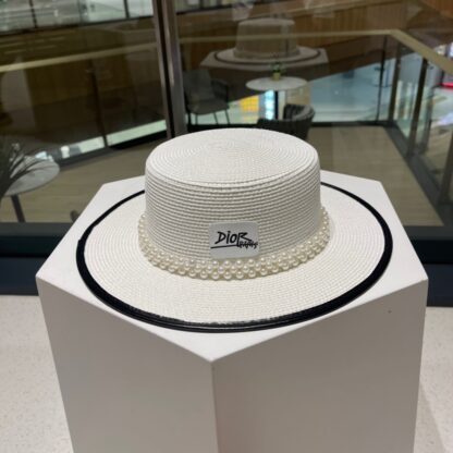 Dior Simple Pearl Straw Basin Hat - Image 2