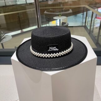 Dior classic fashion pearl straw bucket hat