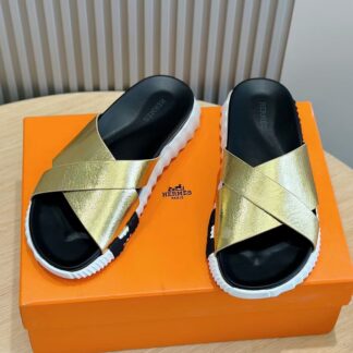 Hermès Gold Men's Cross Ultra Light Comfort Slippers