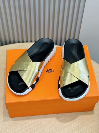 Hermès Gold Men's Cross Ultra Light Comfort Slippers