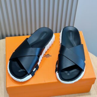 Hermès black and orange men's cross-over ultra-light and comfortable slippers