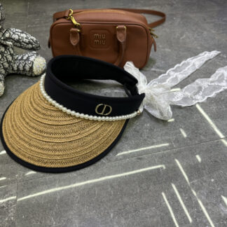 Dior lace pearl grass sunscreen black vinyl empty top hat