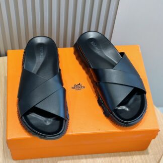 Hermès Pure Black Men's Cross Ultra Lightweight Comfort Slippers