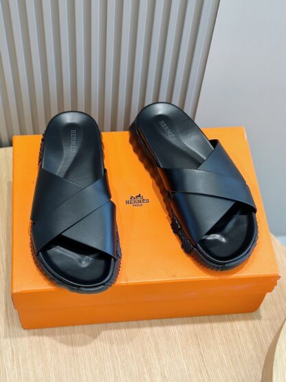 Hermès Pure Black Men's Cross Ultra Lightweight Comfort Slippers