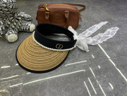 Dior lace pearl grass sunscreen black vinyl empty top hat - Image 2