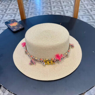 Dior hollow flat top straw hat