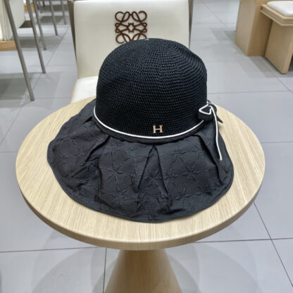 Hermès new summer knitted bow sun hat
