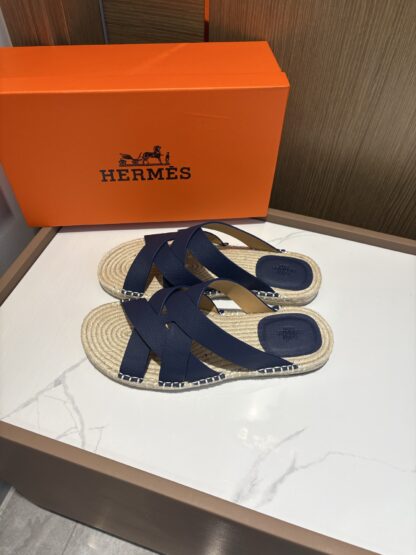 Hermès men's versatile, comfortable, non-slip dark blue casual slippers