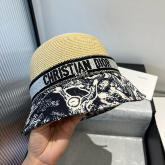 Dior fashion old flower pot hat straw hat