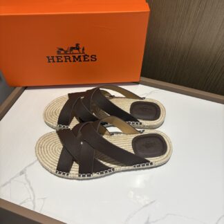 Hermès men's versatile, comfortable, non-slip dark brown casual slippers