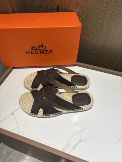 Hermès men's versatile, comfortable, non-slip dark brown casual slippers