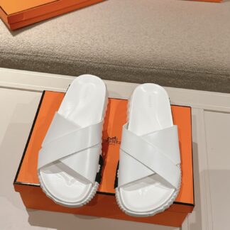 Hermes white soft and comfortable casual cross-slippers