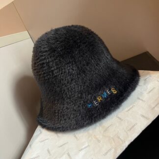 Hermes rabbit fur round bucket hat