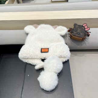 Hermes autumn and winter thick warm cute bear ears knitted hat