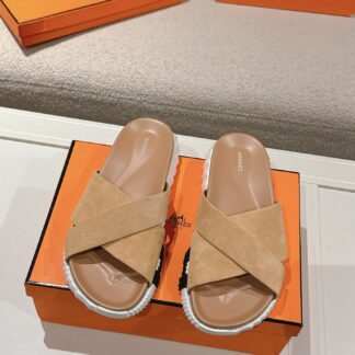 Hermes apricot soft and comfortable casual cross-slippers