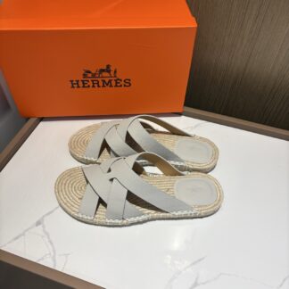Hermès men's versatile, comfortable, non-slip light gray casual slippers