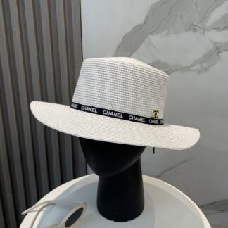 Chanel versatile high-end flat top straw hat