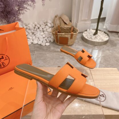 Hermès summer versatile classic orange flat slippers