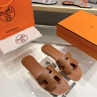 Hermès early spring new brown handmade slippers