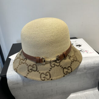 Gucci leather belt style straw hat