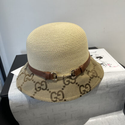 Gucci leather belt style straw hat