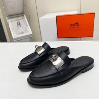 Hermès classic black half-slippers