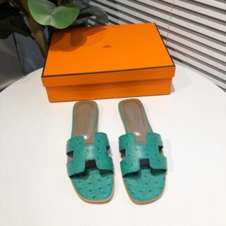 Hermès summer all-match light green flat slippers