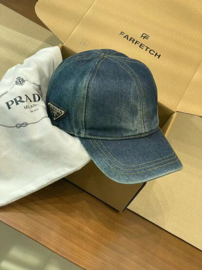Prada Denim Gradient Washed Baseball Cap