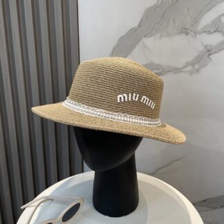 Miu Miu lace trim flat top straw hat