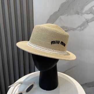 Miu Miu lace trim flat top straw hat