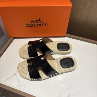 Hermes pure black comfortable versatile non-slip breathable casual slippers