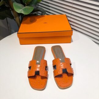 Hermès summer versatile orange flat slippers