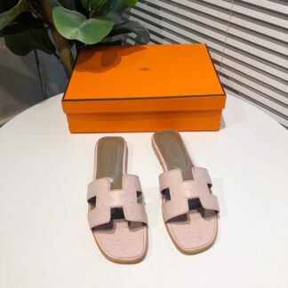 Hermès summer versatile light pink flat slippers