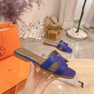 Hermès dark purple summer versatile classic palm pattern flat slippers