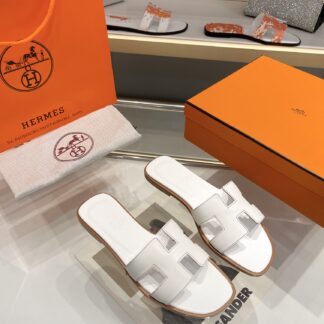 Hermès early spring new white handmade flat slippers